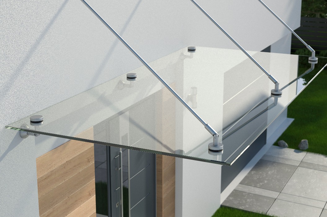 Glasvordach über der Eingangstür, 3d Illustration